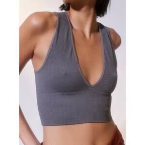 Urban Outfitters Grey Tank out from under ribbed cropped deep V tank top M